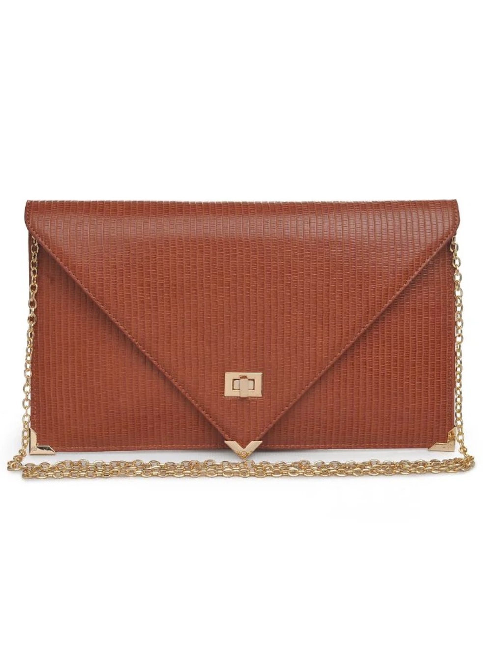Urban Expressions Structured Envelope Crossbody Bag/Clutch Cognac w/Gold Chain